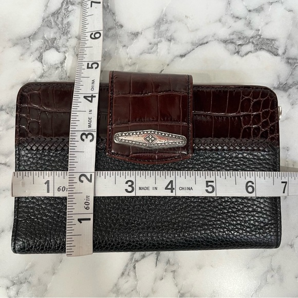 Vintage Brighton Pebbled Leather Croc Embossed Bi-Fold Wallet Brown Black - Picture 7 of 13